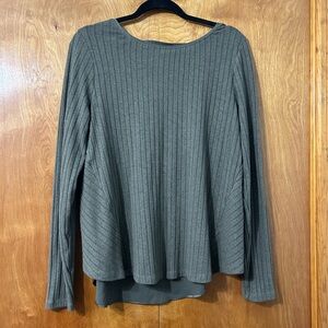 White House Black Market Olive Green Ribbed Long-Sleeve Top
